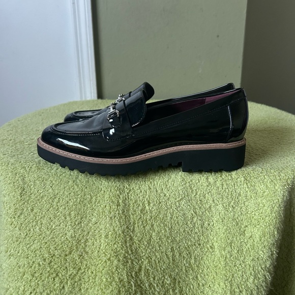 NWOB Franco Sarto Colette Glossy Black Loafers with Silver Accents - Picture 6 of 10